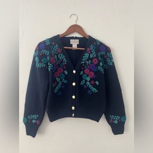 Jones New York Sweaters Vintage Exclusive Hand-Knit Wool Cardigan Petite Small
